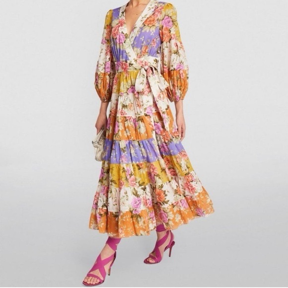 Zimmermann Pattie Floral Patchwork Wrap Midi Dress Size 1 - Picture 2 of 4
